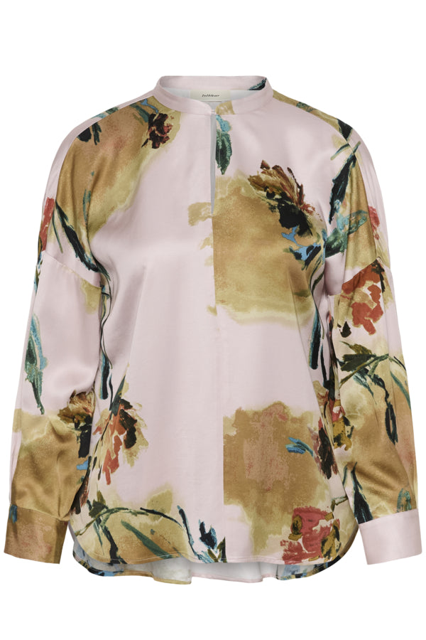 InWear Meadow Pink Painted Flower blouse front print detail