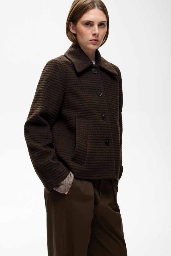 InWear Hendrix brown short jacket three-quarter view on model