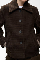 InWear Hendrix brown button-front women’s jacket close-up showing textured finish