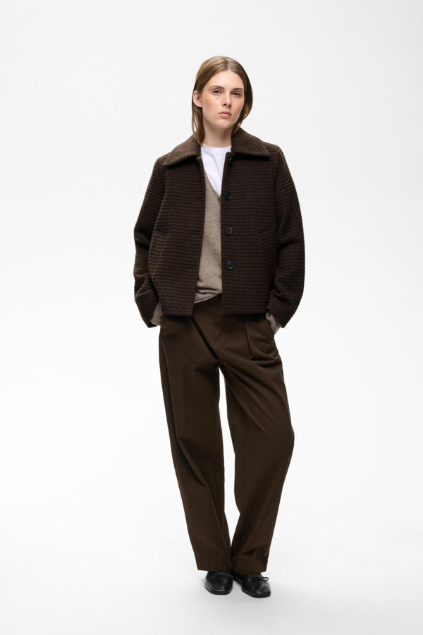 InWear Hendrix brown collared jacket styled with matching brown trousers