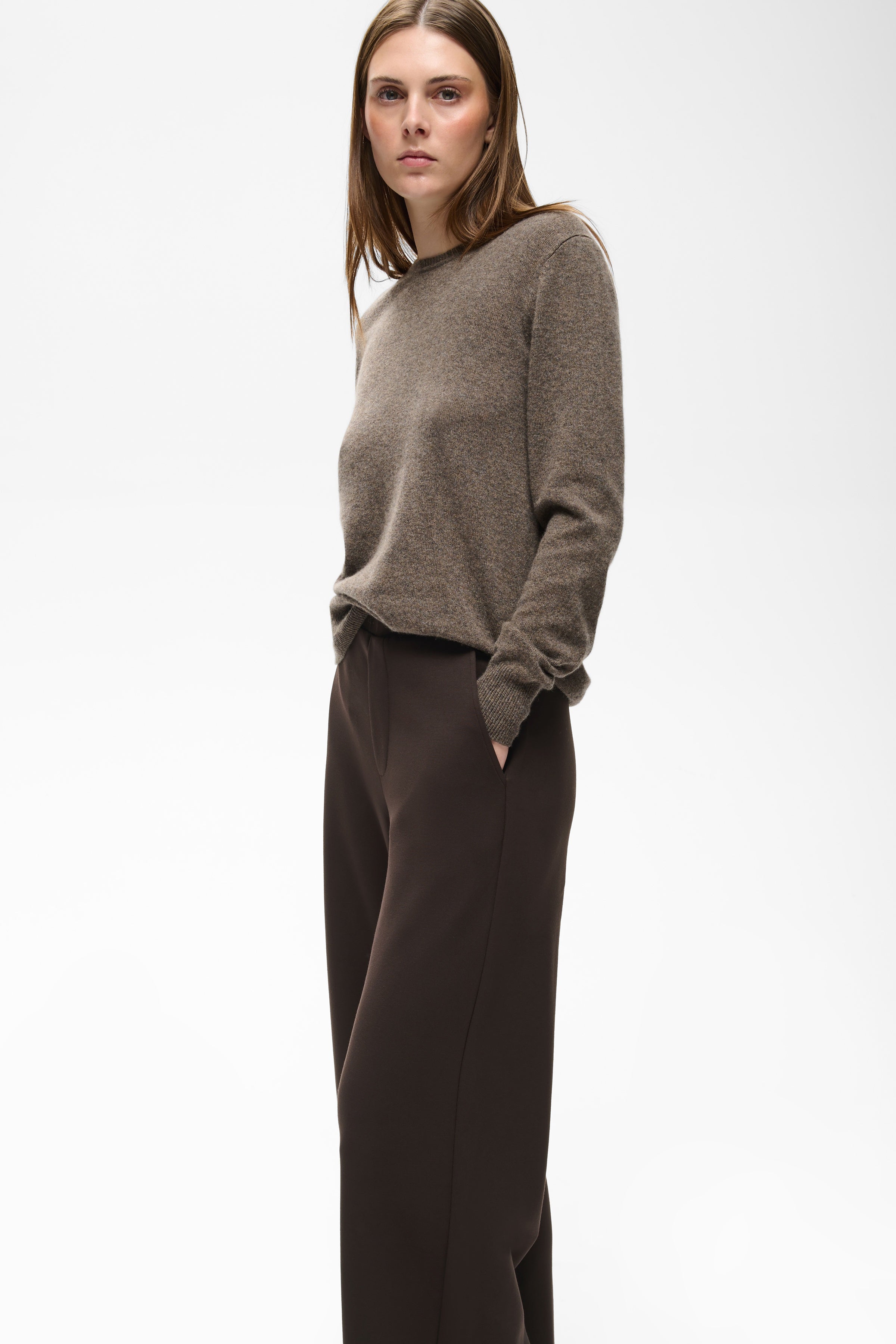 Side view of InWear Gincette brown cropped trousers