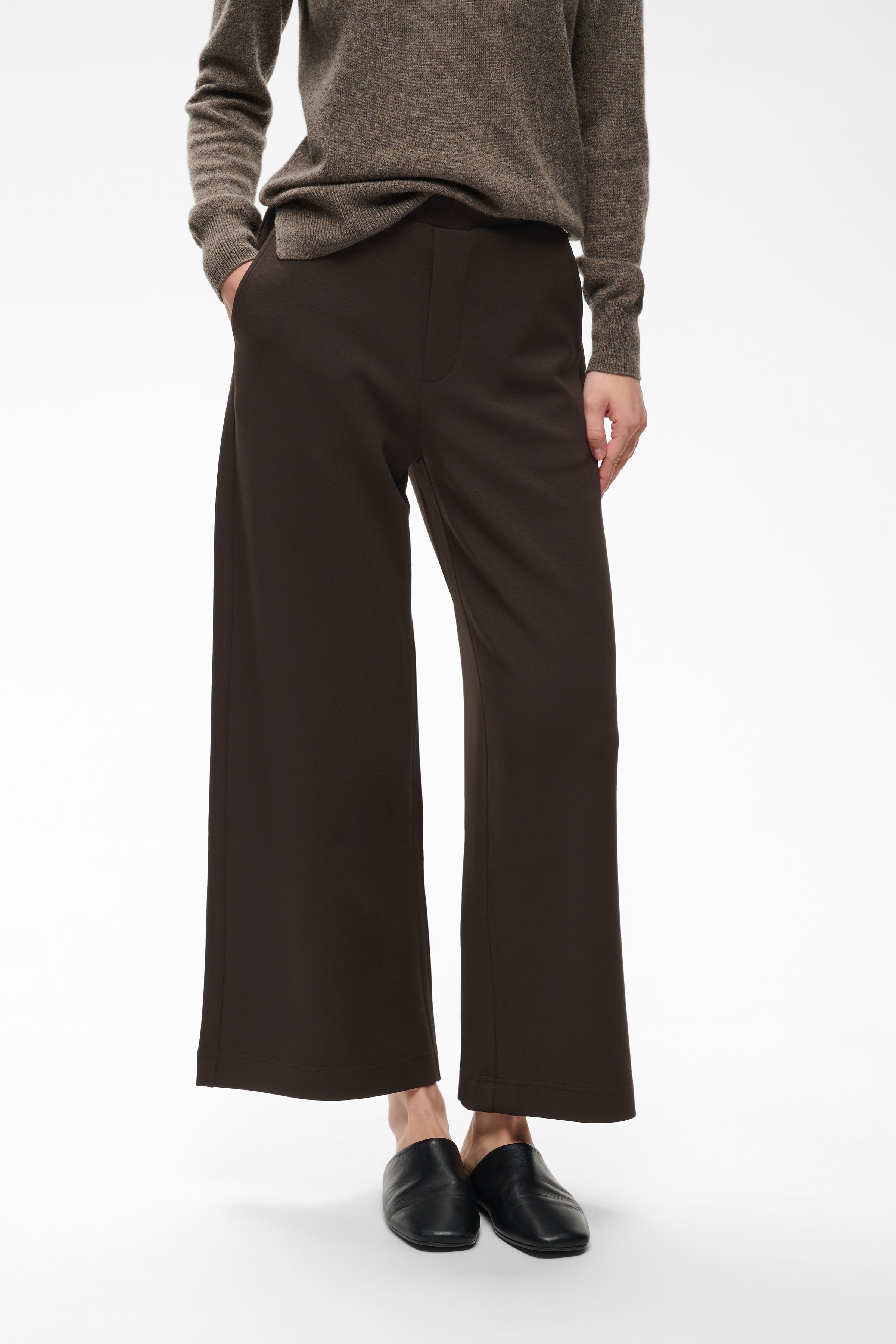 InWear Gincette brown wide leg cropped trousers front view