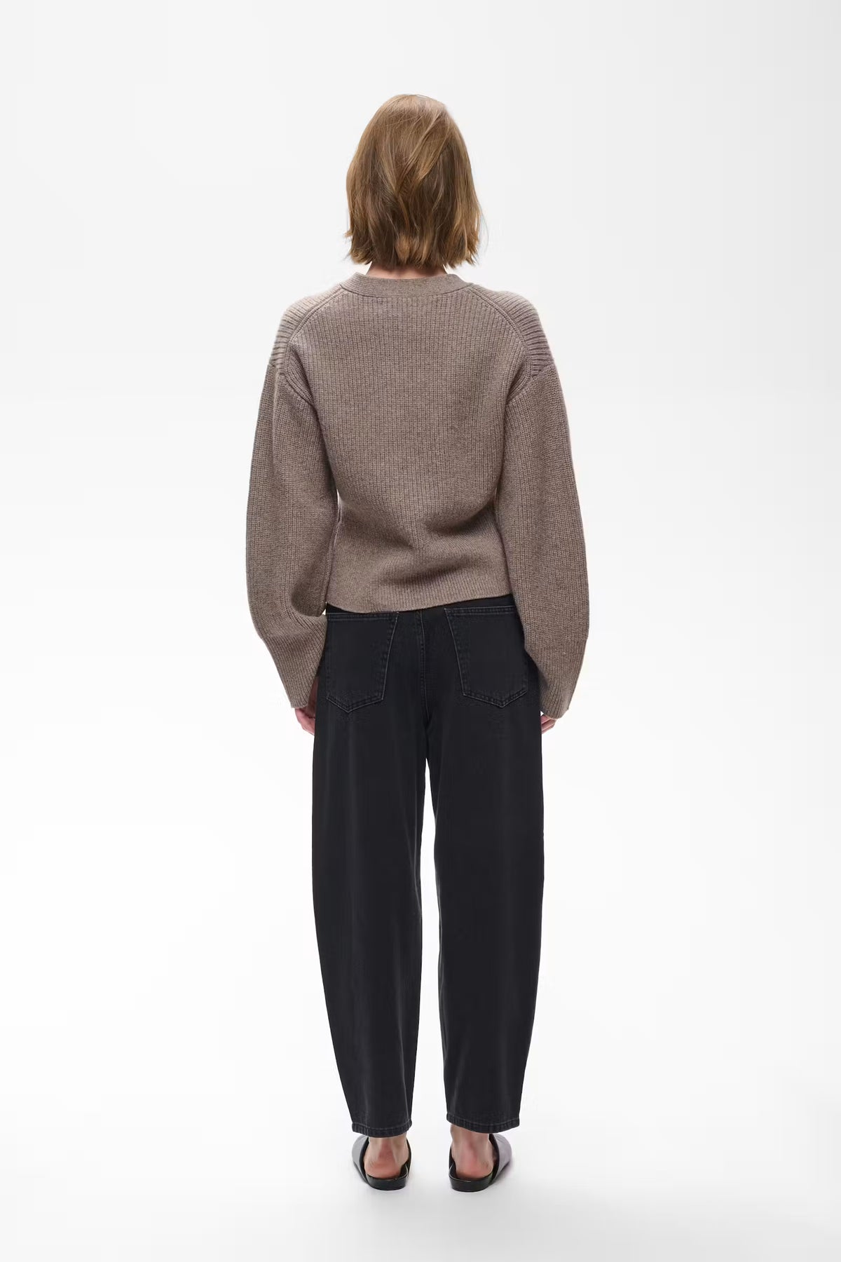 InWear Noomi Kaxy taupe wool cardigan with long sleeves – back model view