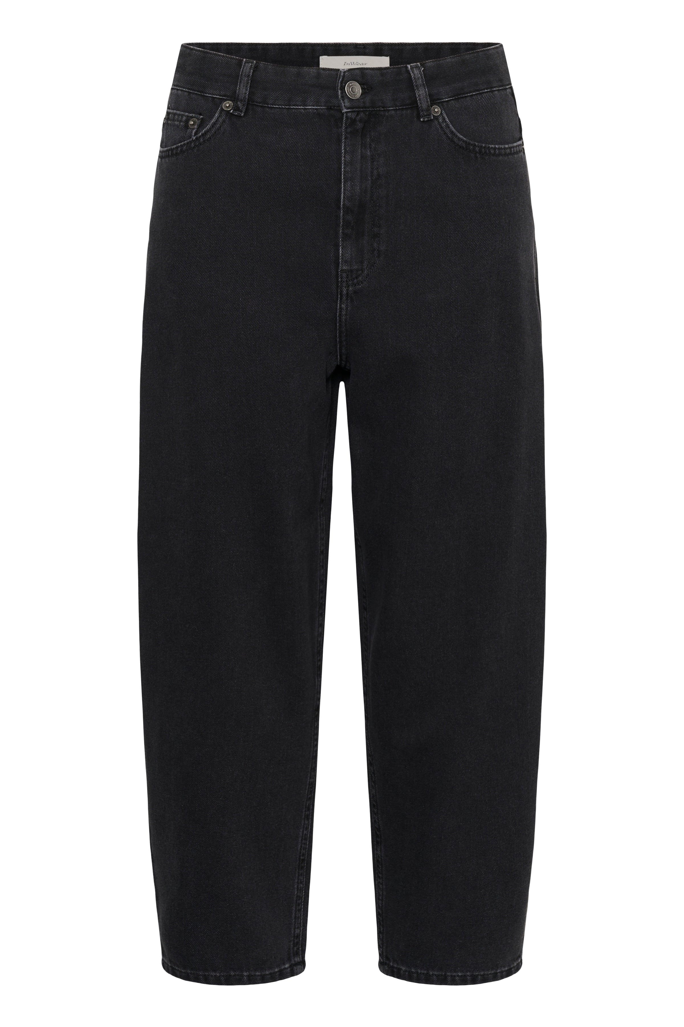 InWear Harfina black wash high waist barrel leg jeans front view
