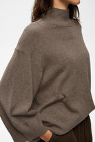 Close view of InWear Tally taupe jumper with wide sleeves
