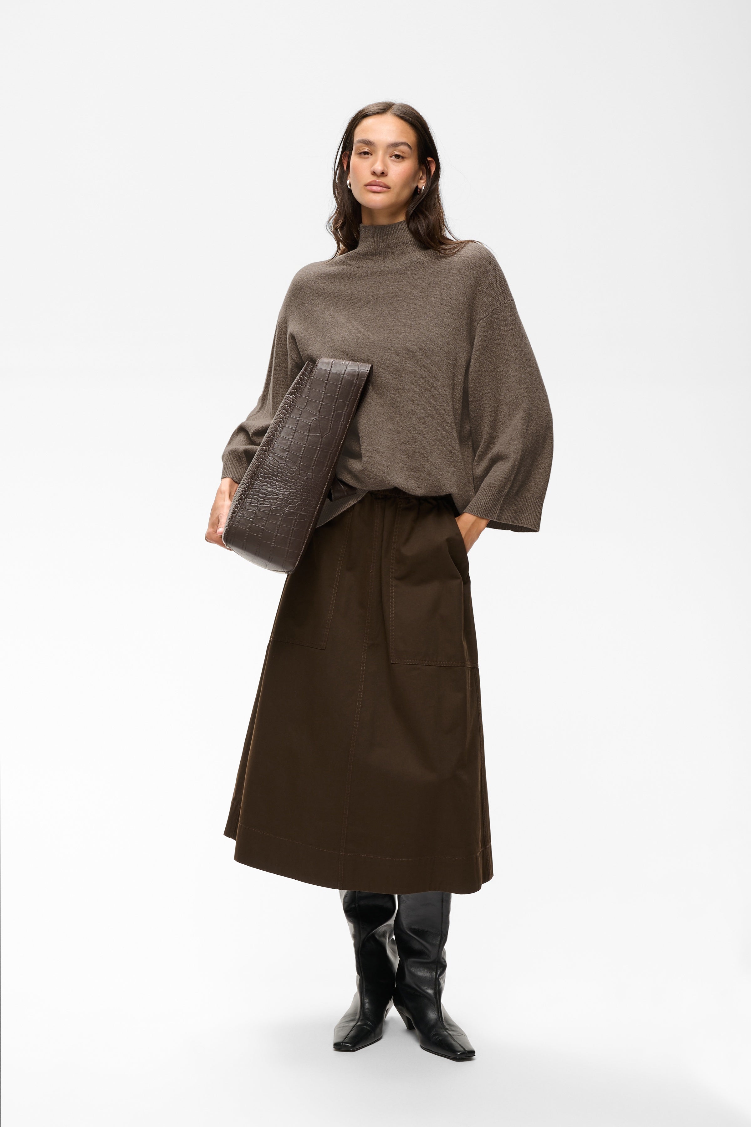 Side view of InWear Tally relaxed taupe knit