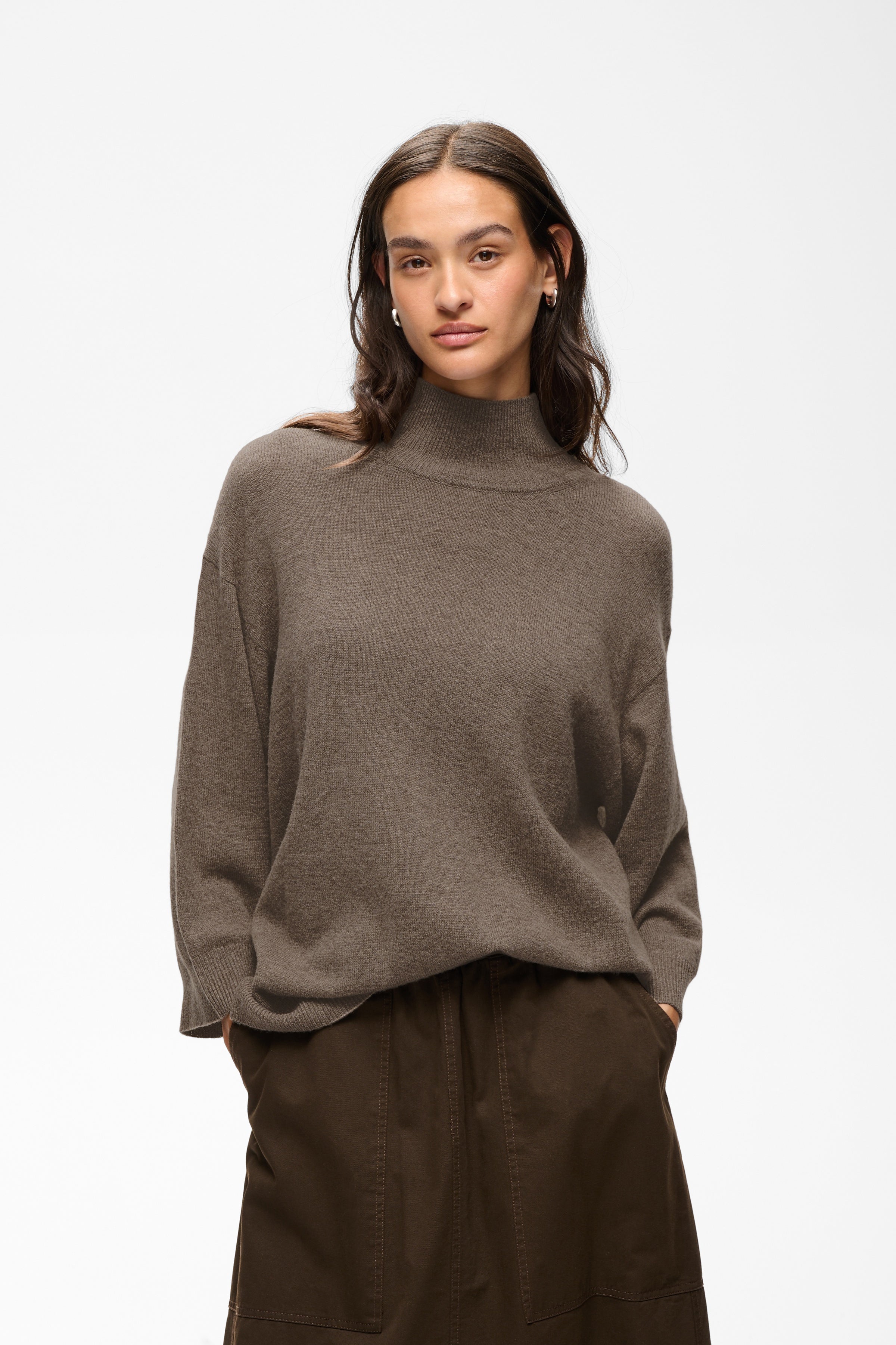 InWear Tally taupe relaxed high neck jumper front view