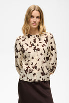 InWear Channie cream petal print blouse with brown midi skirt