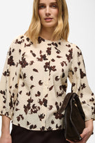 InWear Channie cream and brown petal print blouse front view