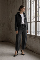 Jane Lushka Nevada black mid rise barrel leg jeans front view