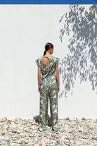 Kameya Green Botanic Print Wide Leg Jumpsuit From The Back 