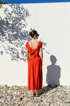 Kameya Orange  Floaty Long Occasion Dress With Open Back 