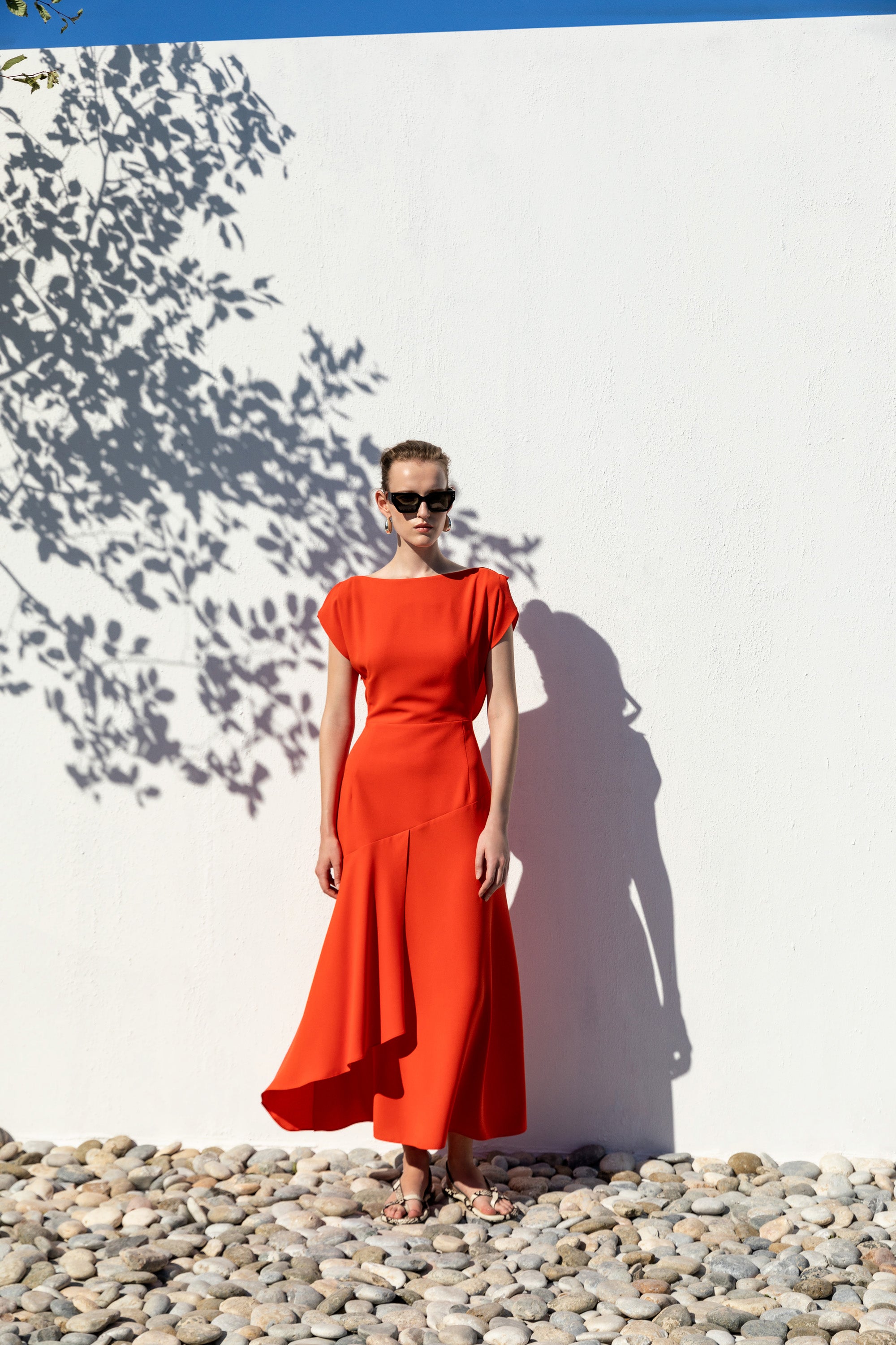 Kameya Orange Cap Sleeve Floaty Midi Dress