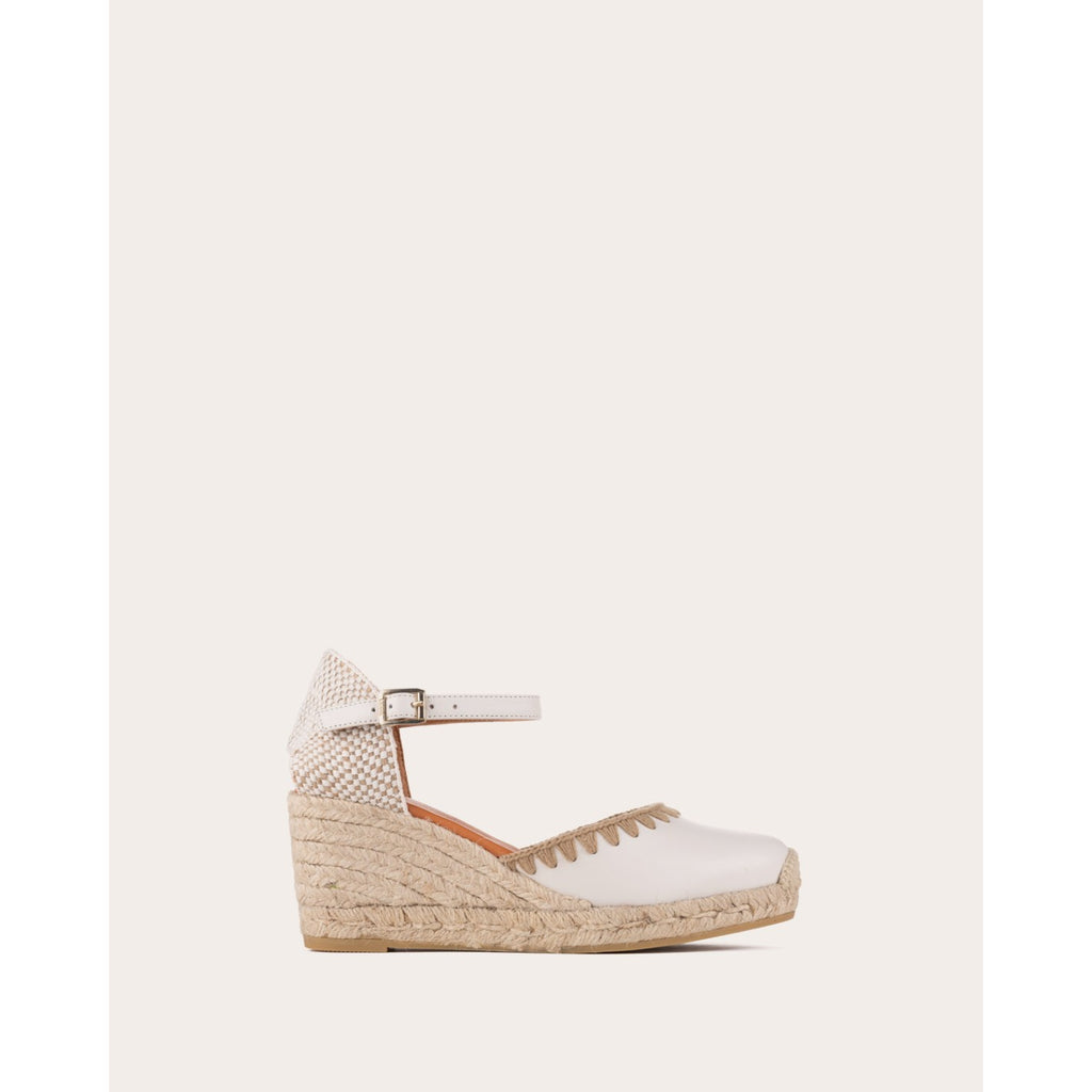 Kanna Laura White Espadrille Wedge Shoes With Ankle Strap