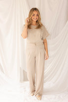 Kimara Ivy stretch trousers high waisted straight leg beige