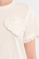 	Lili Sidonio heart pocket and lace sleeve detail T-shirt