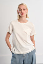 Lili Sidonio cream lace trim heart pocket T-shirt front view