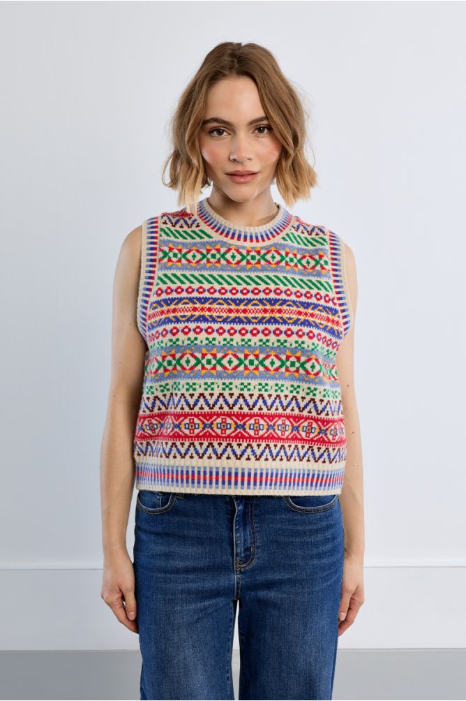 Lili Sidonio multicolour geometric sleeveless knit jumper front view
