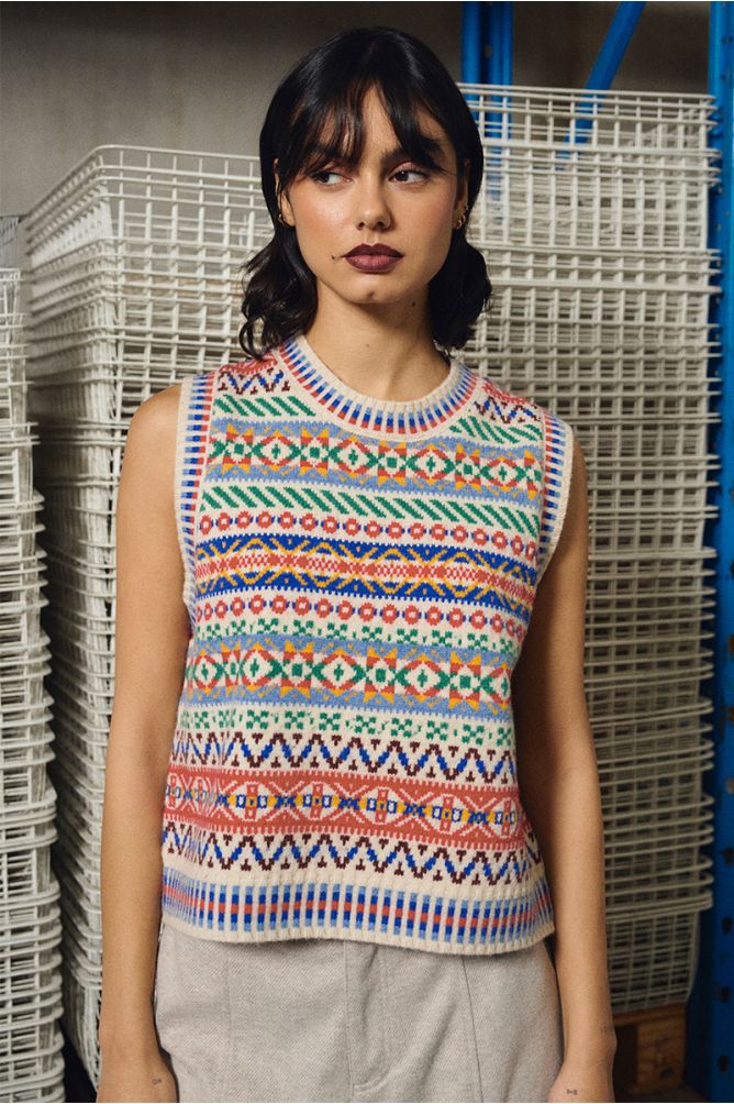 Lili Sidonio women’s multicolour patterned knit vest lifestyle image