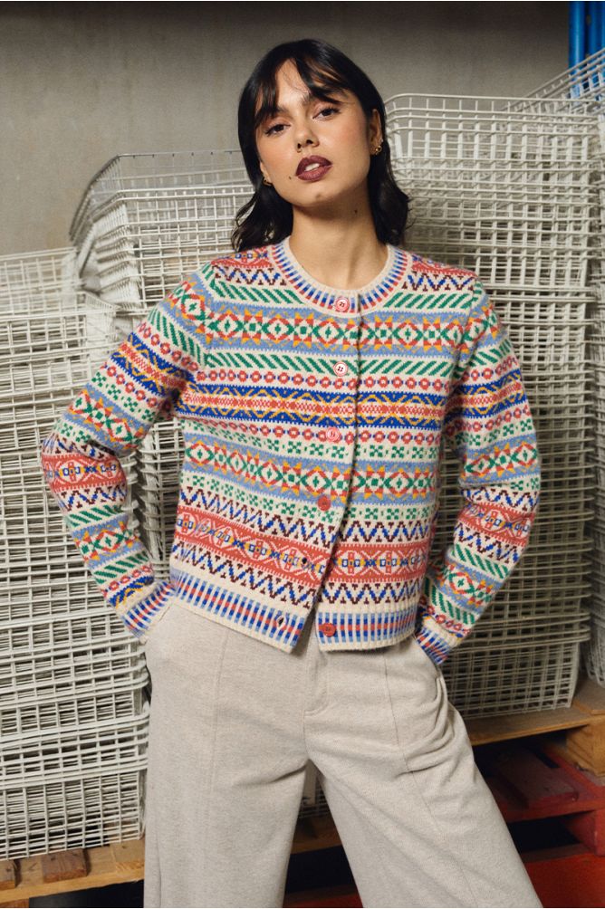 Lili Sidonio women’s multicolour button knit cardigan lifestyle image