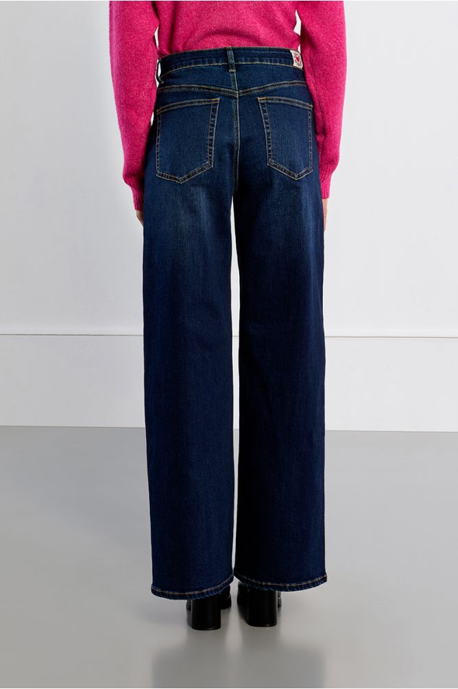 Lili Sidonio dark wash wide leg denim jeans rear view