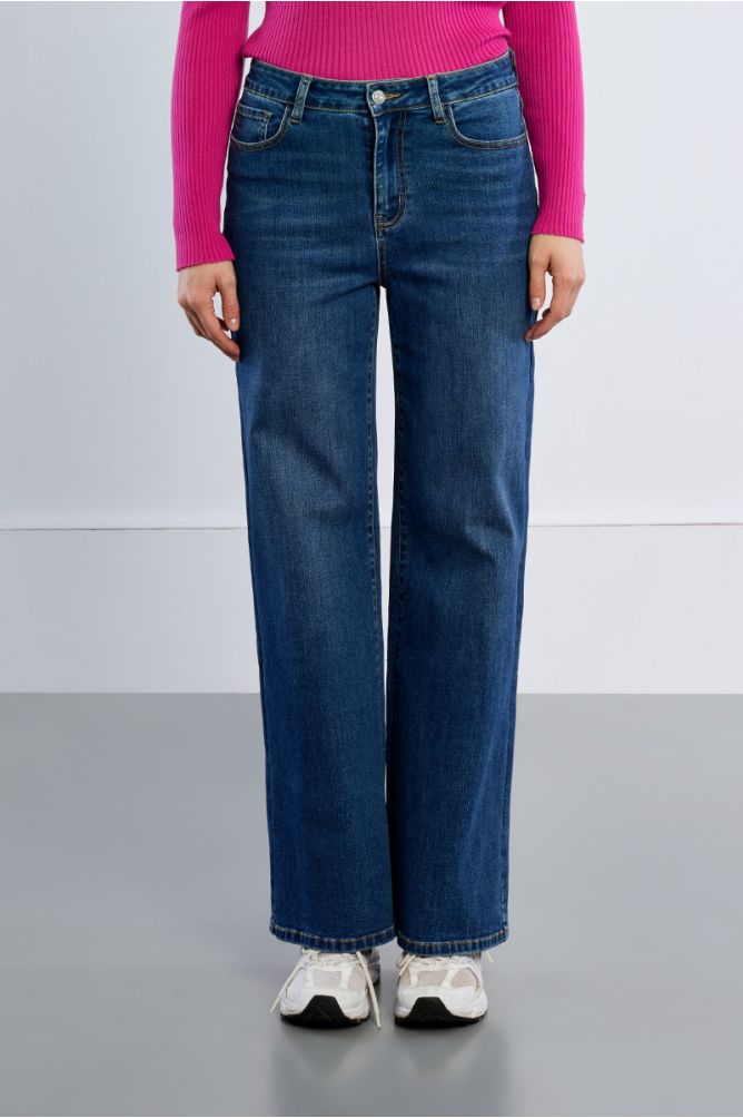 Lili Sidonio dark wash high-waisted wide leg jeans front view