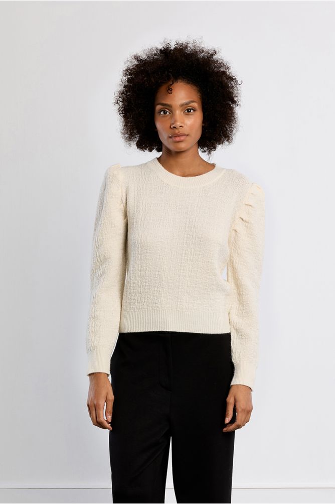 Lili Sidonio cream knitted balloon sleeve jumper front view