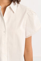 Lili Sidonio white cotton short shirt sleeve detail with lace trim 