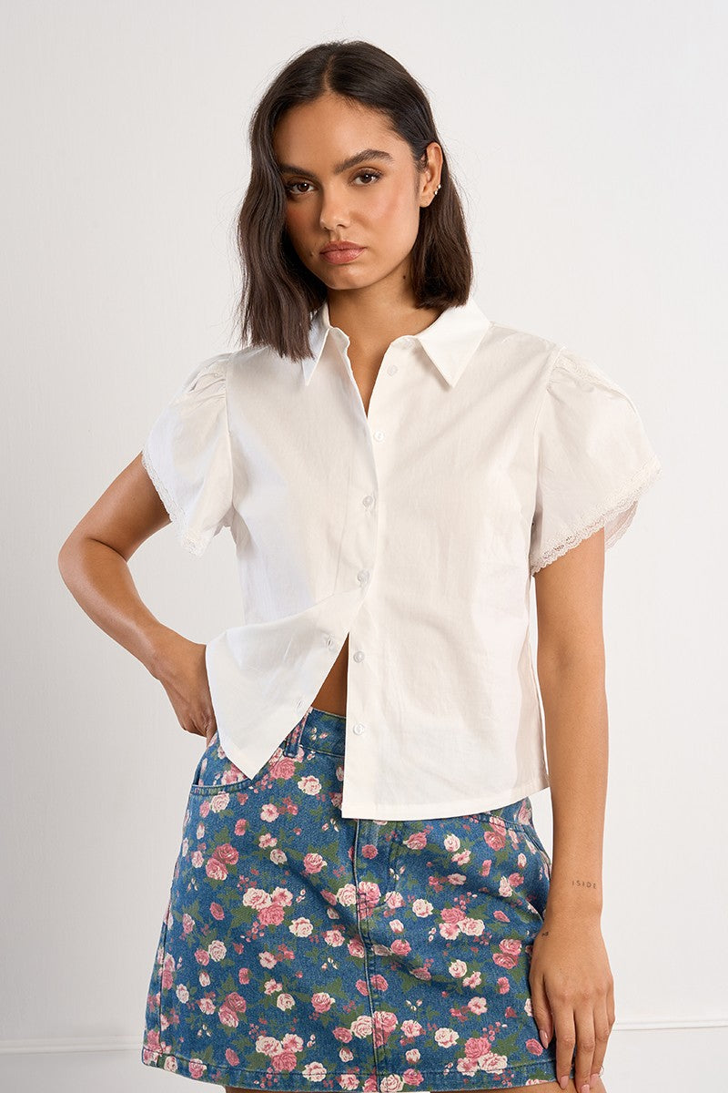 Lili Sidonio short sleeved white cotton shirt front view