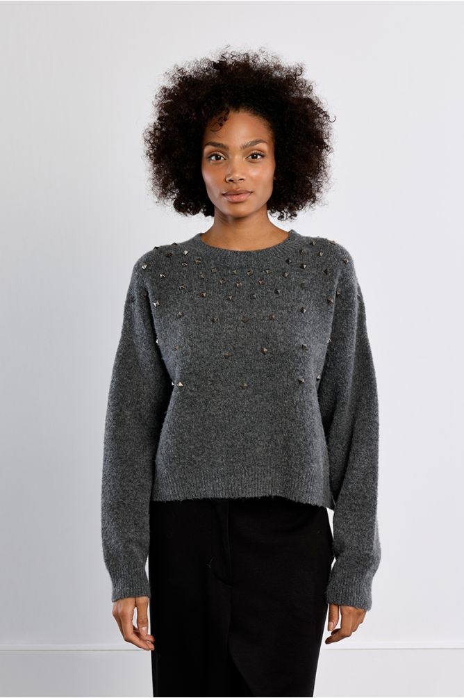 Lili Sidonio grey studded knit jumper front view