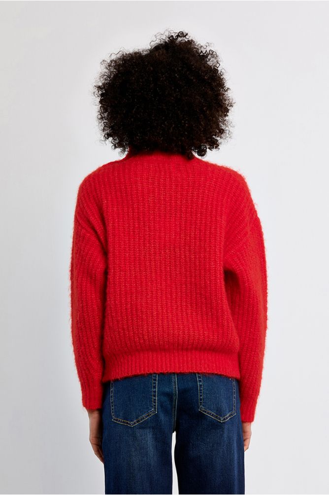Lili Sidonio red fluffy high neck jumper back view