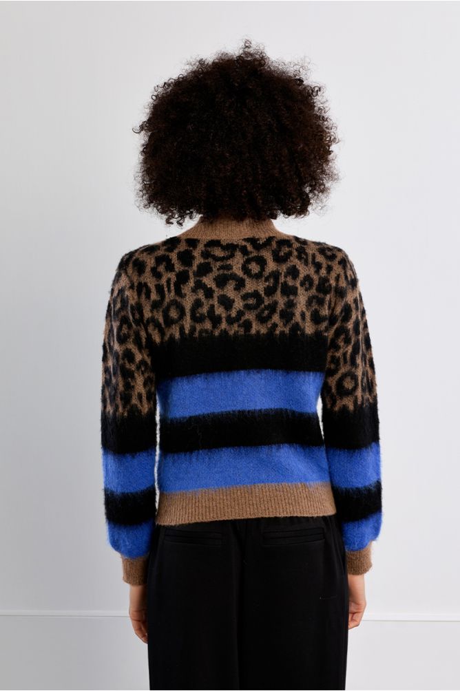 Lili Sidonio leopard and blue stripe knit jumper back view