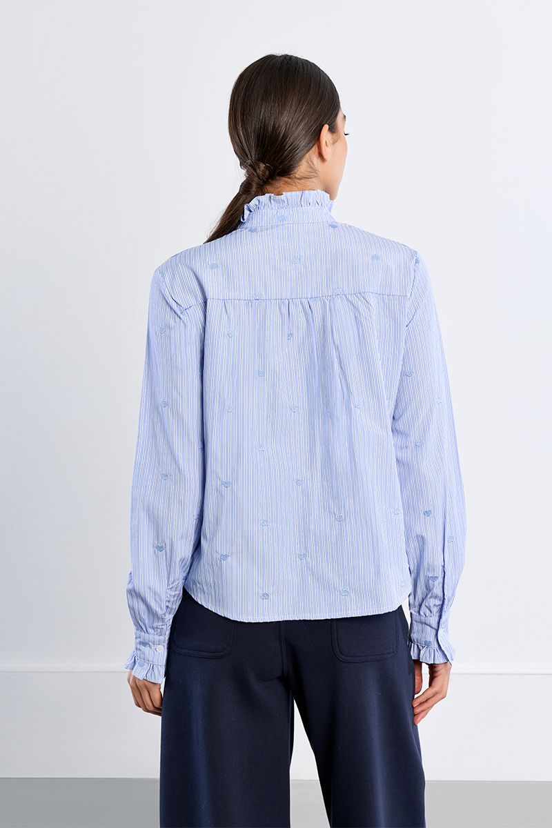 Lili Sidonio blue striped long sleeve cotton shirt – back model view