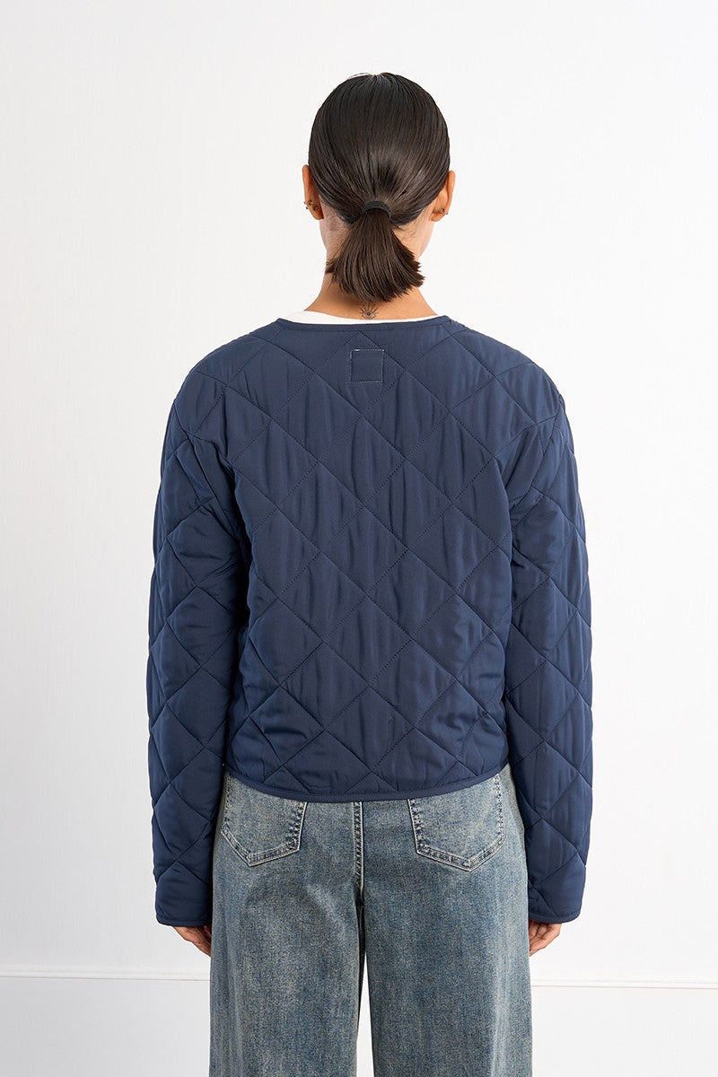 Lili Sidonio navy quilted zip jacket diamond quilted back view