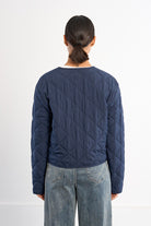 Lili Sidonio navy quilted zip jacket diamond quilted back view