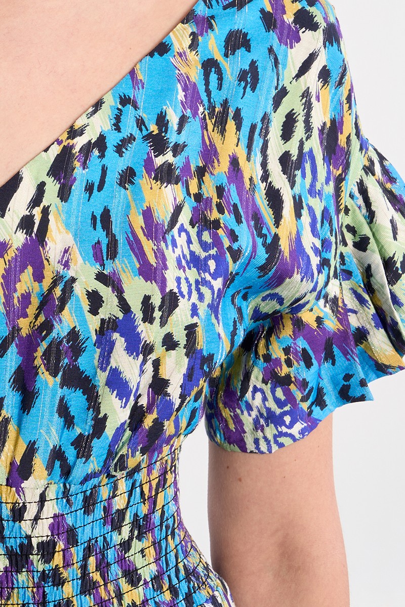 Lili Sidonio ruffle sleeve maxi dress smocked waist detail