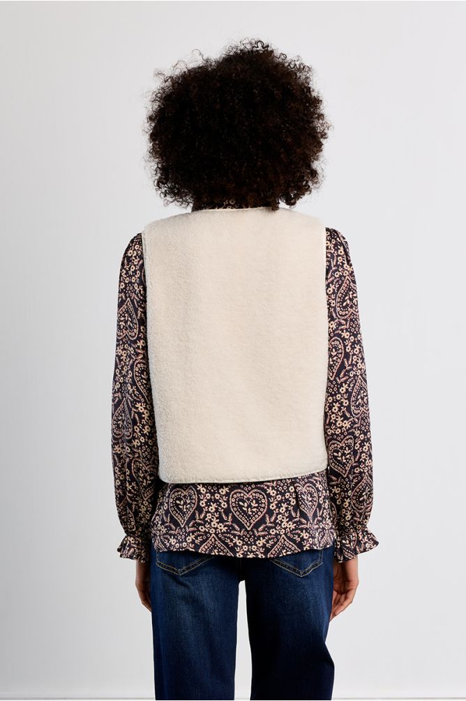 Lili Sidonio cream faux sheepskin vest back view