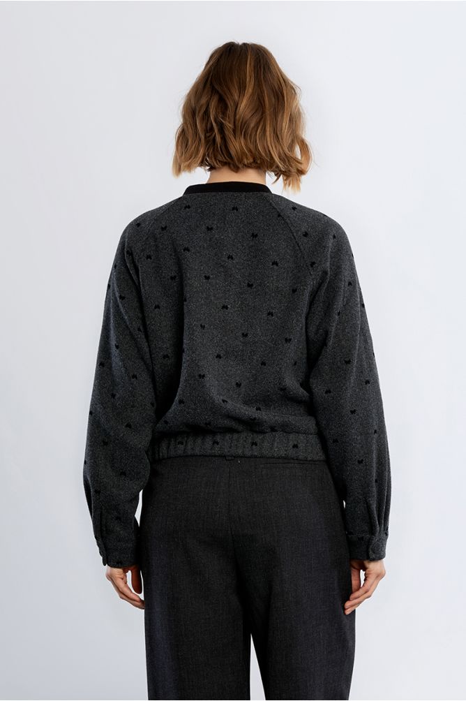 Lili Sidonio dark grey tweed bomber jacket back view