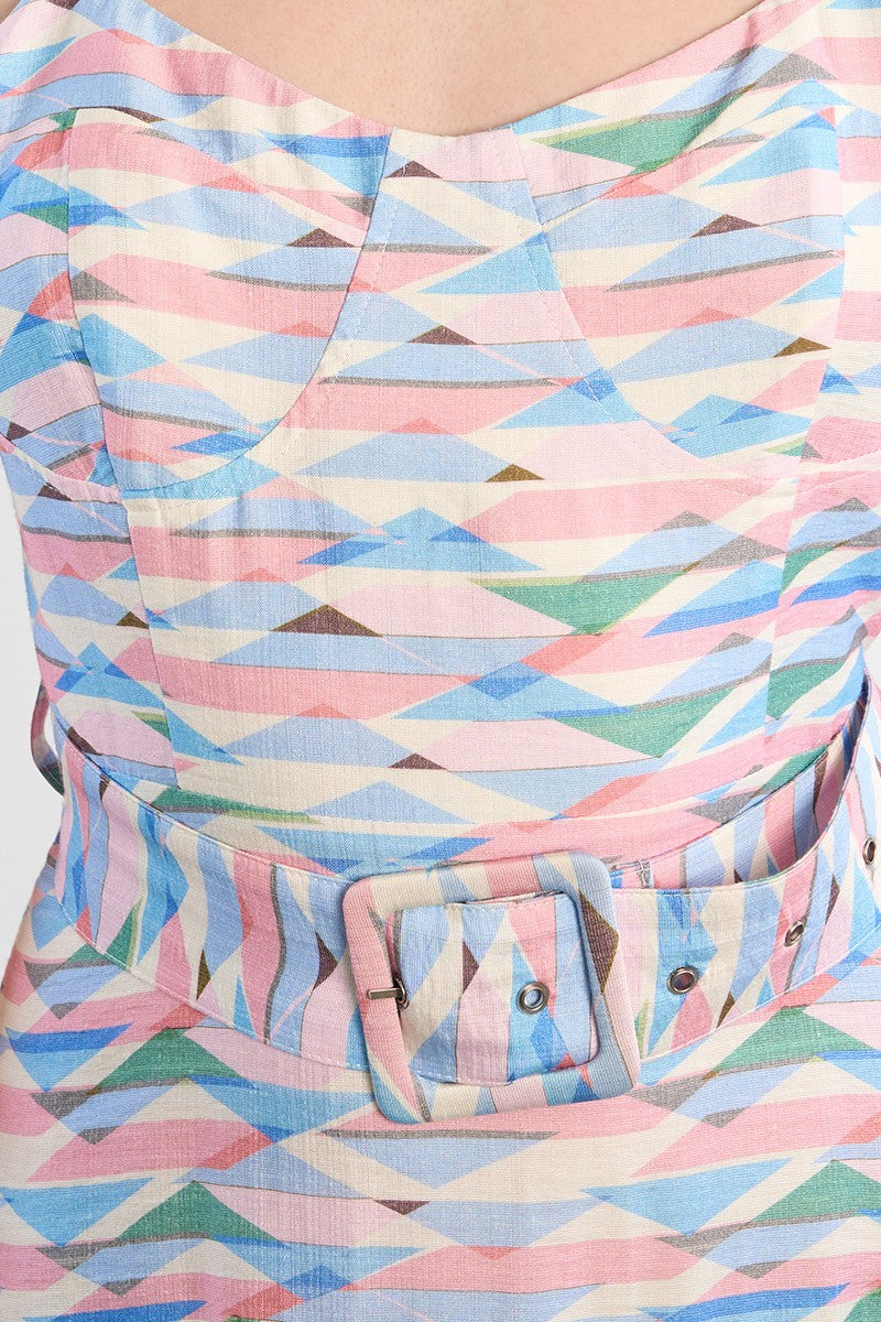 Lili Sidonio belted geometric maxi dress bodice detail