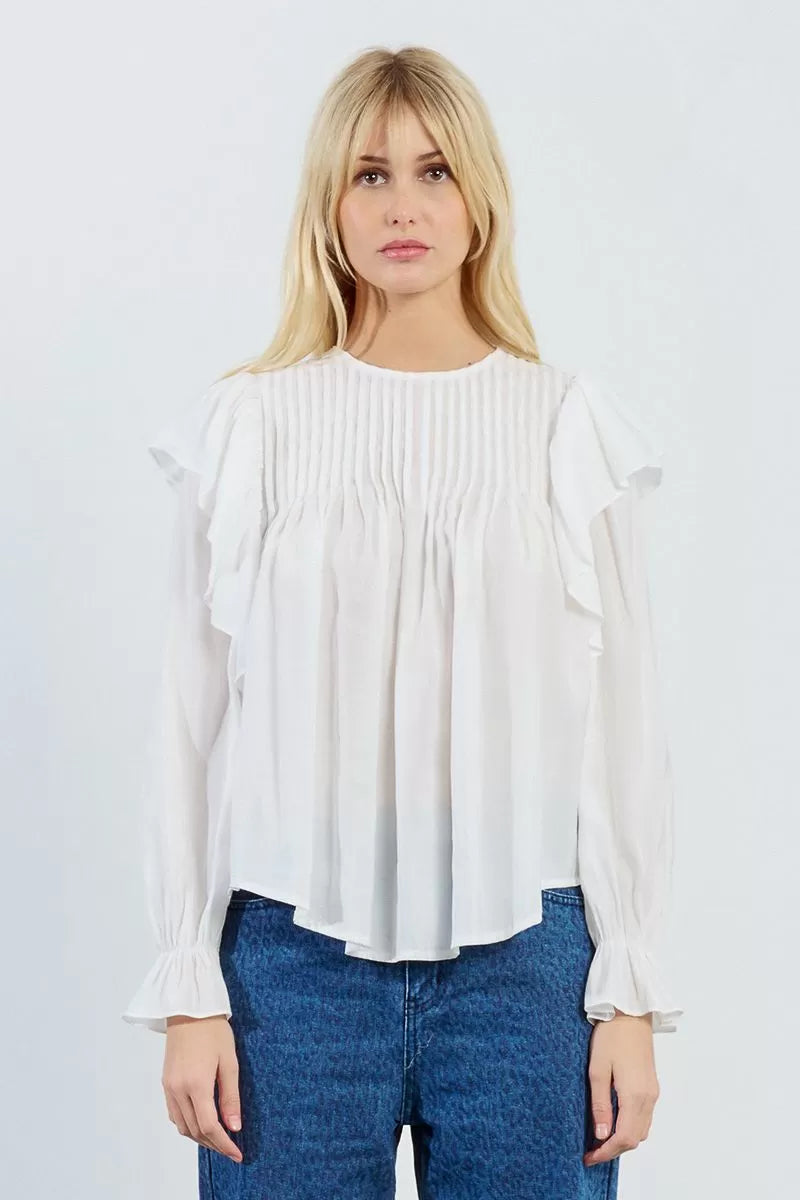 Lilli Sidinio Soft white blouse with round neck and structured cuffs