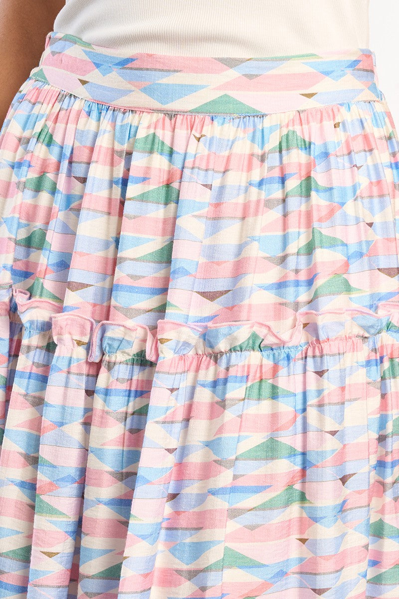 Lili Sidonio pastel geometric tiered skirt print detail
