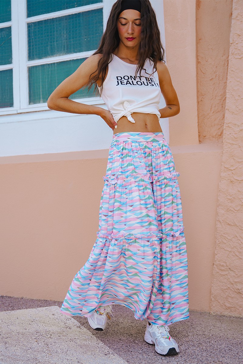 Lili Sidonio tiered maxi skirt lifestyle image