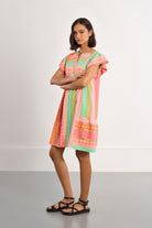 Lili Sidonio ethnic print dress side view with gathered waist detail