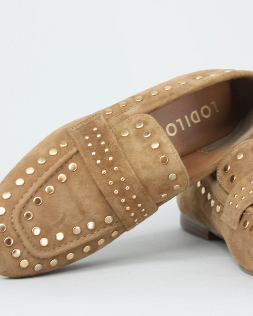 Lodi Tan Suede Loafers With Stud Details