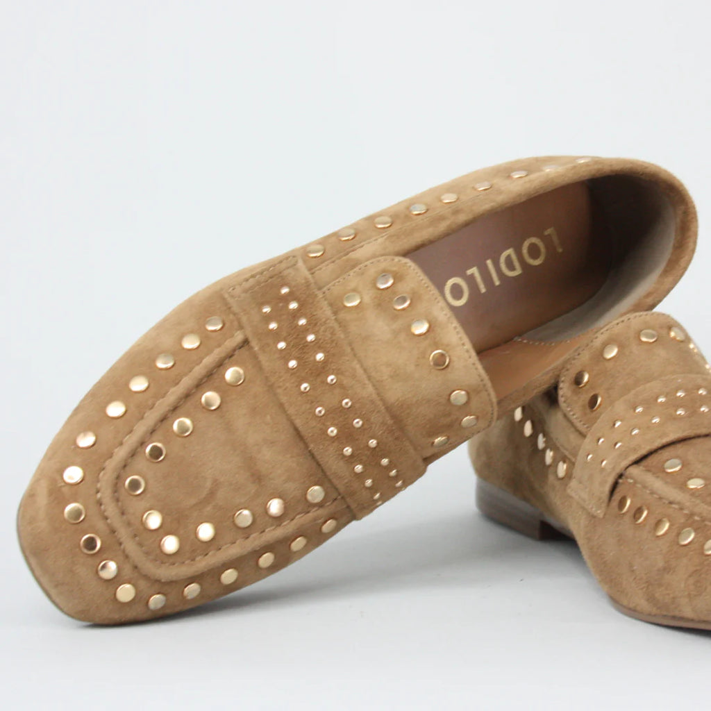 Lodi Tan Suede Loafers With Stud Details