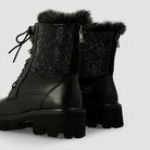 Lodi Sparkly Embellished Leather Flat Platform Biker Boots With Fur Lining 