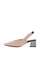 Lodi Chista Nude Leather Sling Back Shoes With Diamanté Embellished Block Heel