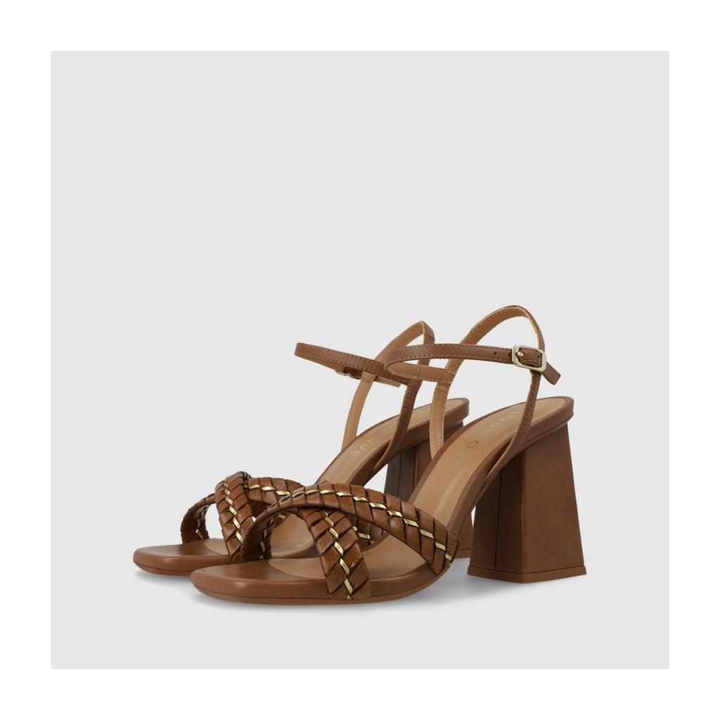 Lodi Tan Leather Strappy Sandals With Block Heel