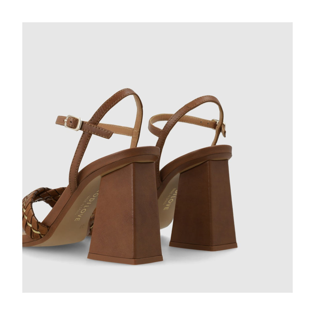 Lodi Tan Leather Strappy Sandals With High Block Heel