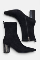 Lodi Ginebra black suede ankle boots – zip and heel detail